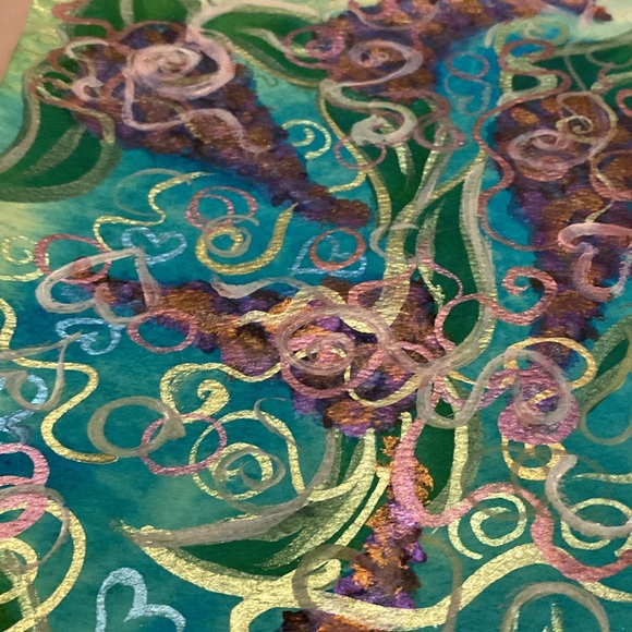 Unframed Original Art Abstract Lilacs in Season Watercolour & Acrylic Painting - Picture 5 of 5